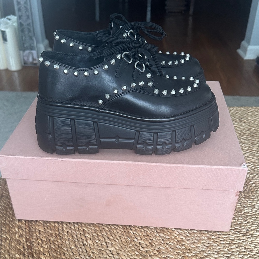 Miu Miu Black Studded Platform Shoes